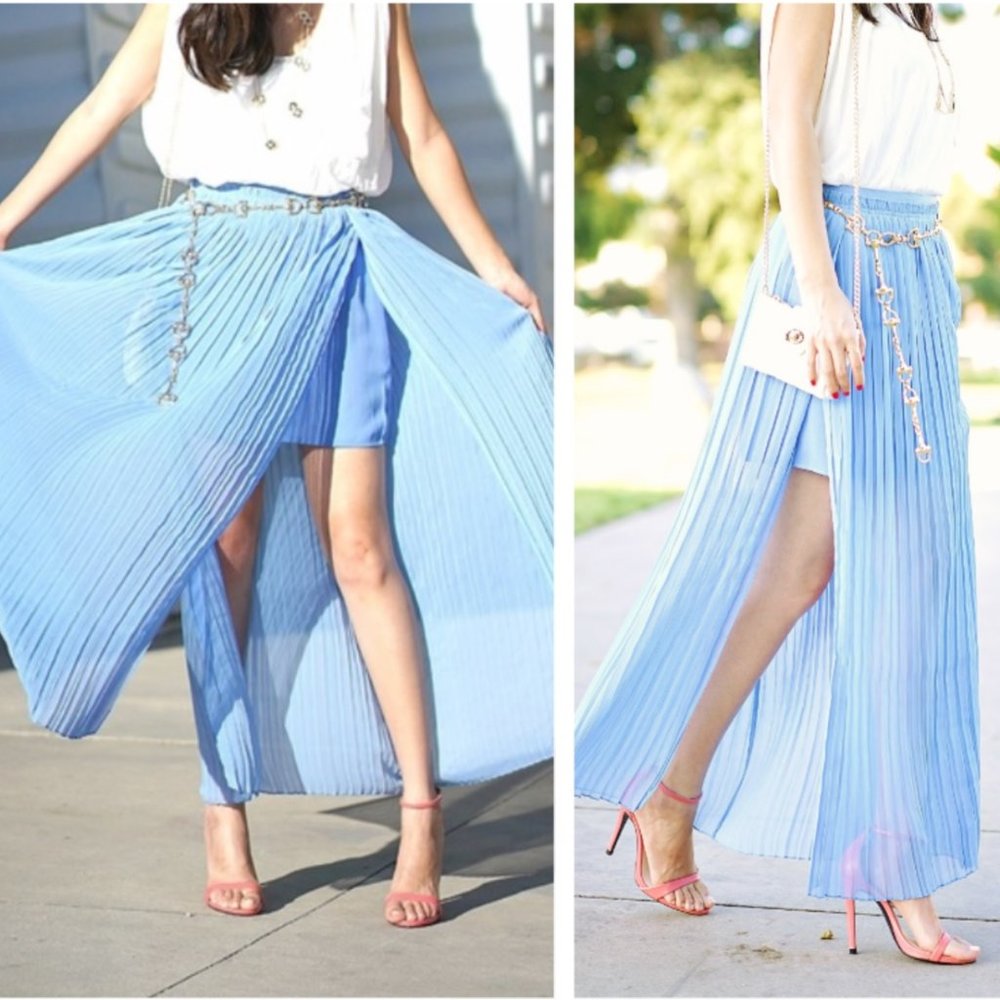 LAST CHANCE Zara Blue Pleated Skirt  Maxi Skirt XS Pleated Slit Skirt XS